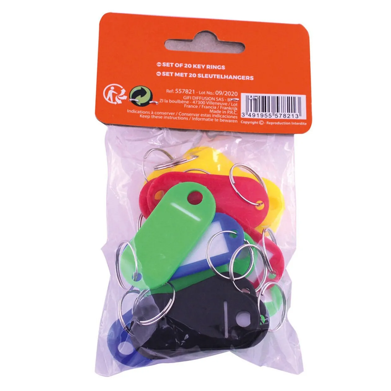 Étiquette porte clé - Lot de 20 multicolores