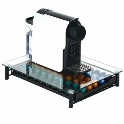 Tiroir à capsules en métal noir avec plateau en verre