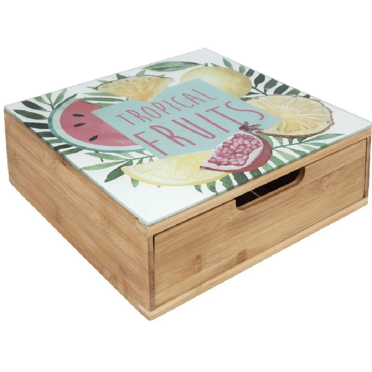 Tiroir toutes dosettes bambou motif fruits tropicaux