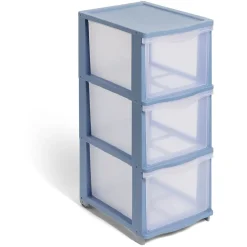 Tour de rangement à 3 tiroirs plastique bleu 27x37x63cm