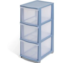 Tour de rangement à 3 tiroirs plastique bleu 27x37x63cm