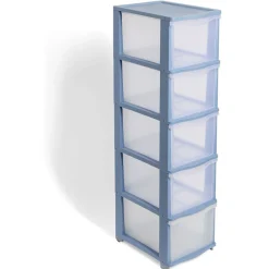 Tour de rangement à 5 tiroirs plastique transparent 37x27x103cm
