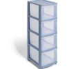 Tour de rangement à 4 tiroirs plastique bleu 27x37x82,7cm