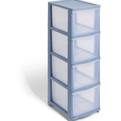 Tour de rangement à 4 tiroirs plastique bleu 27x37x82,7cm