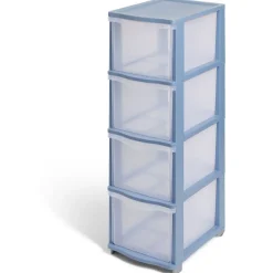 Tour de rangement à 4 tiroirs plastique bleu 27x37x82,7cm