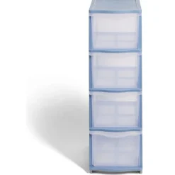 Tour de rangement à 4 tiroirs plastique bleu 27x37x82,7cm