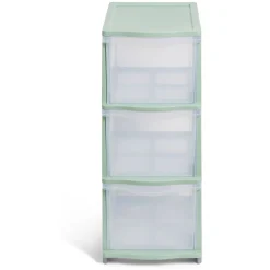 Tour de rangement à 3 tiroirs plastique vert 27x37x63cm