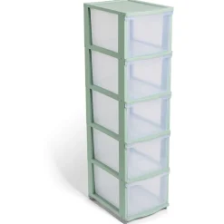 Tour de rangement à 5 tiroirs plastique transparent 27x37x103cm