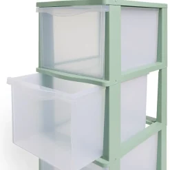 Tour de rangement à 4 tiroirs plastique vert 27x37x82,7cm