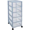 Tour de rangement 5 tiroirs bleu transparent
