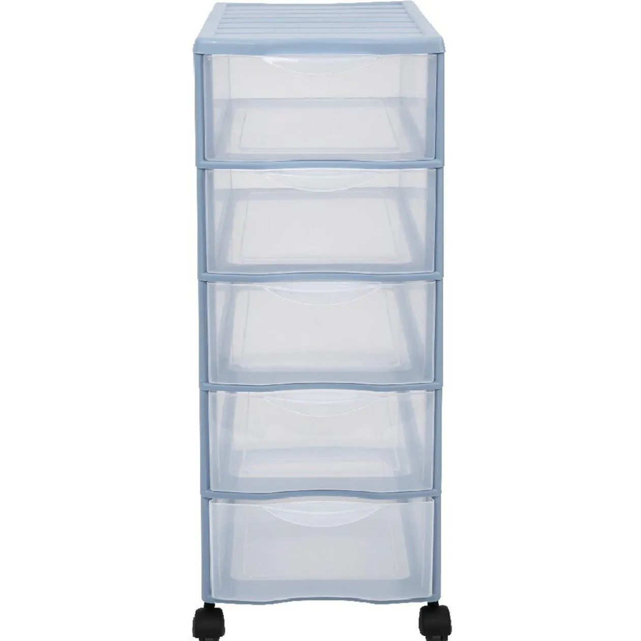 Tour de rangement 5 tiroirs bleu transparent