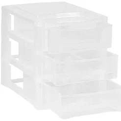 Tour de rangement 3 tiroirs blanc transparent