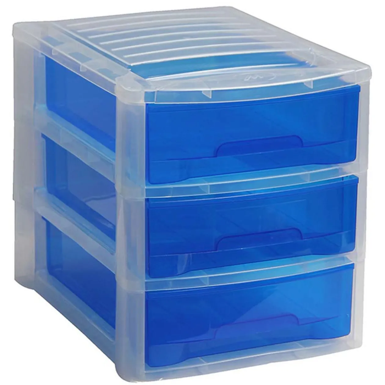 Tour de rangement 3 tiroirs blanc transparent et bleu