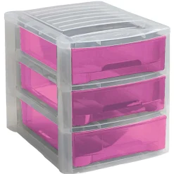 Tour de rangement 3 tiroirs blanc transparent et rose