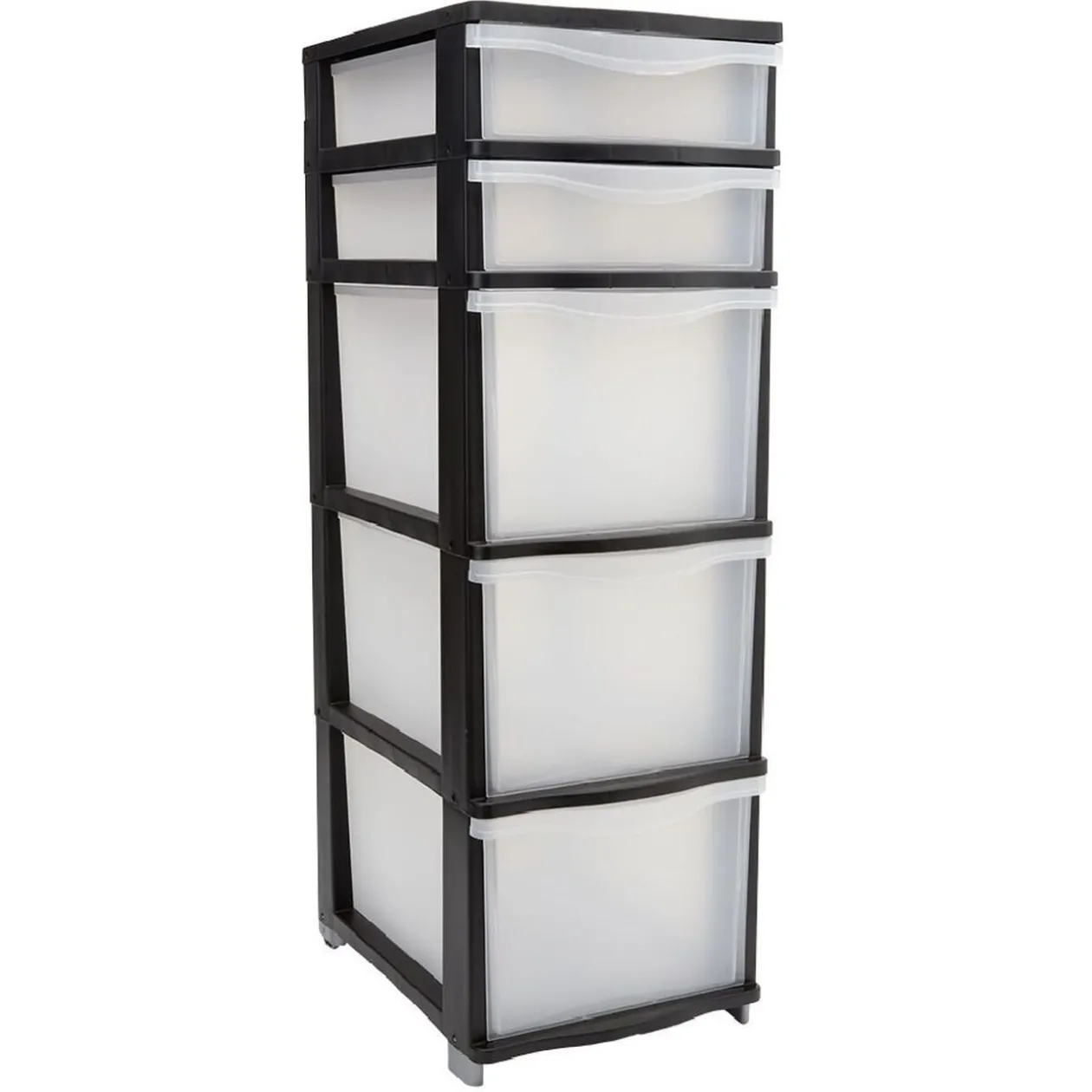 Tour de rangement 5 tiroirs blanc transparent et noir