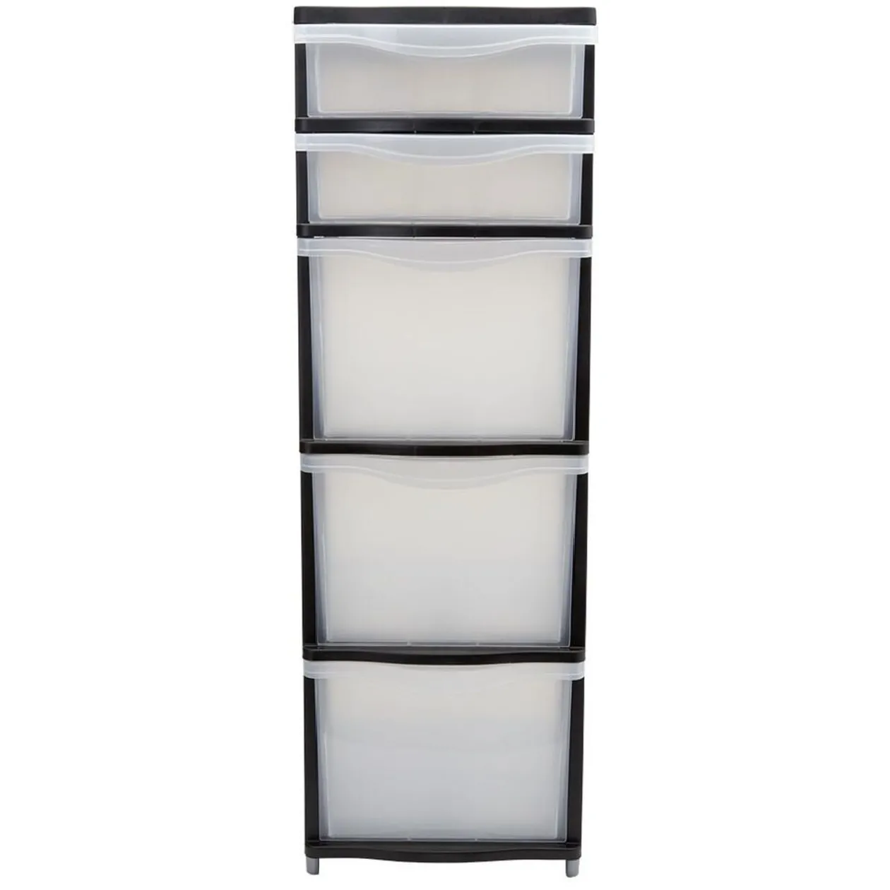 Tour de rangement 5 tiroirs blanc transparent et noir