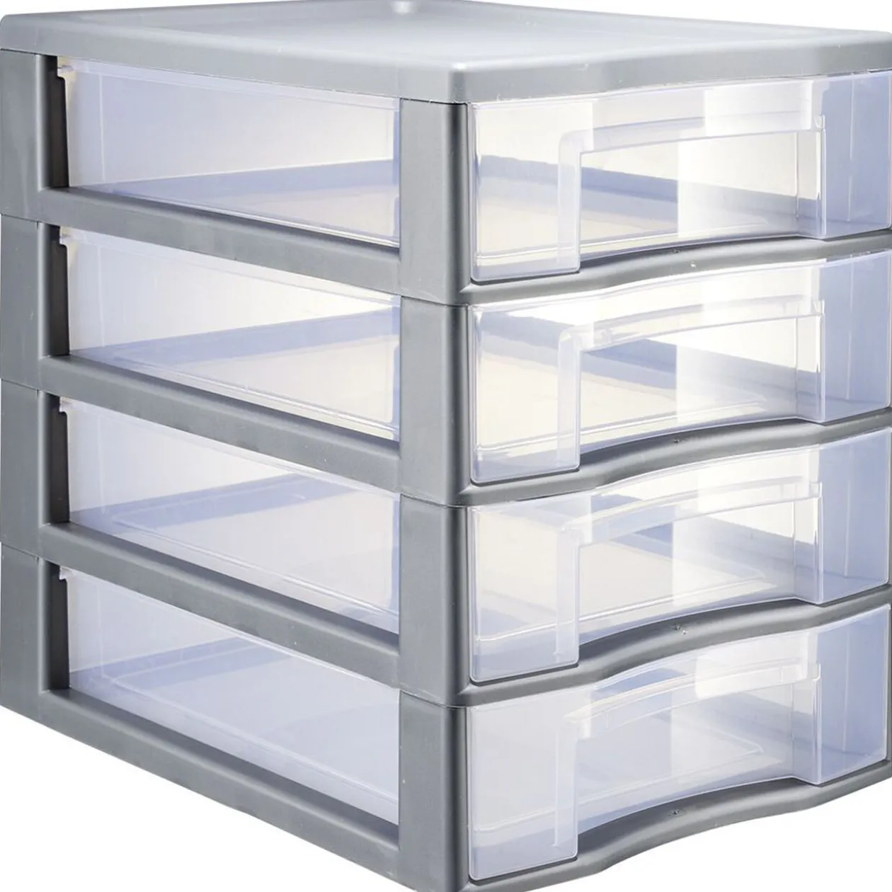 Tour de rangement 4 tiroirs format A4 transparent et gris