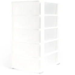 Tour de rangement 5 tiroirs plastique blanc 37x27xH103cm