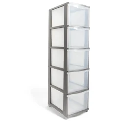 Tour de rangement 5 tiroirs plastique gris 37x27xH103cm