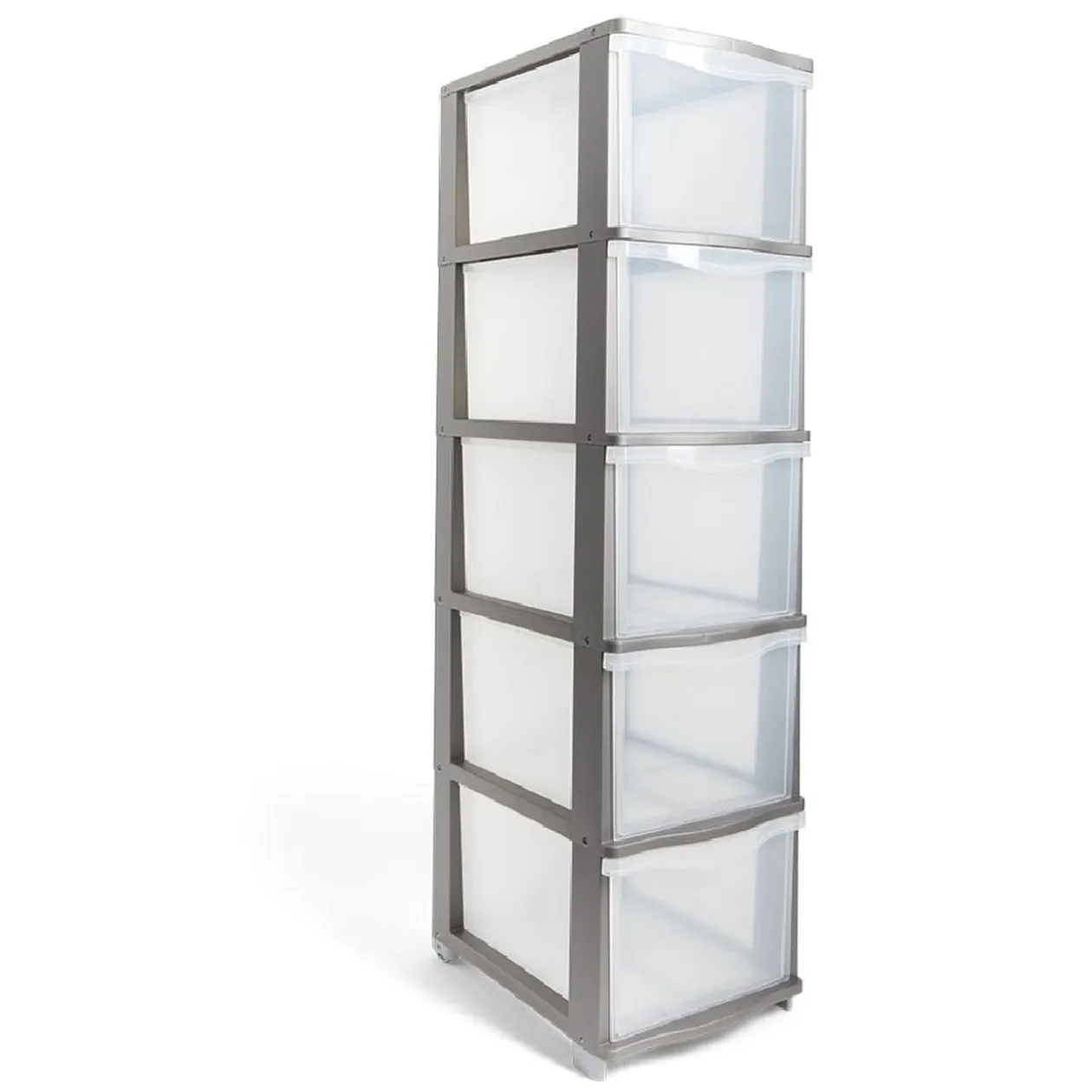 Tour de rangement 5 tiroirs plastique gris 37x27xH103cm