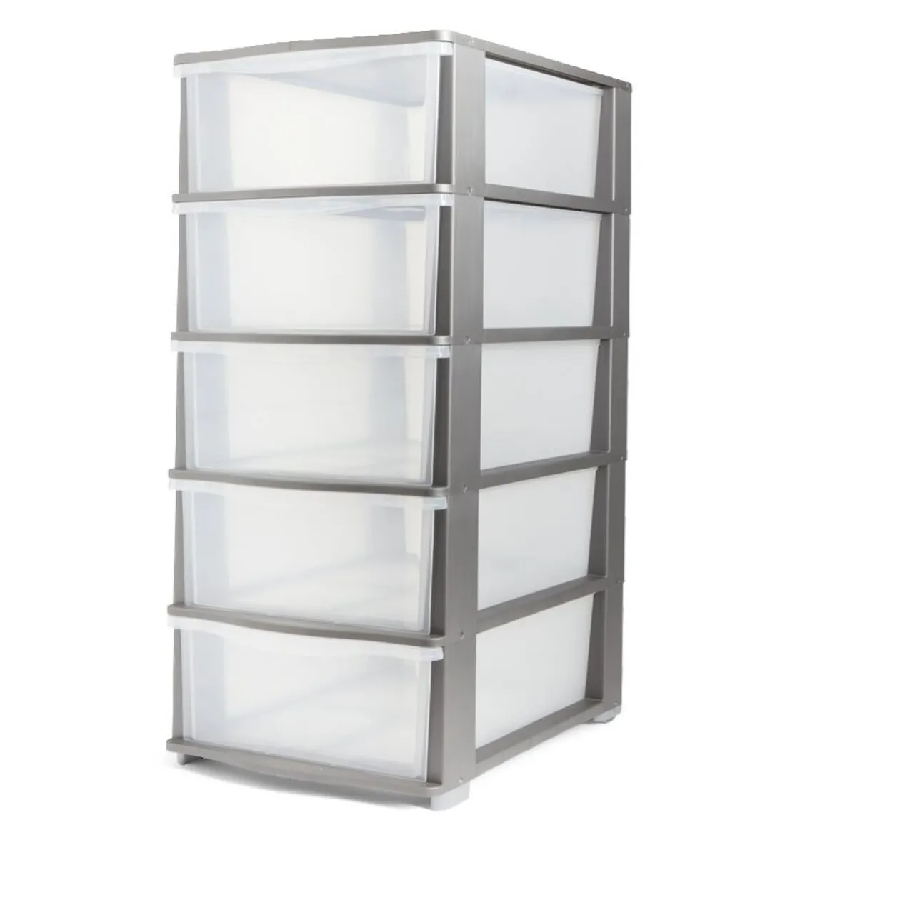 Tour de rangement 5 tiroirs plastique gris 37x27xH103cm