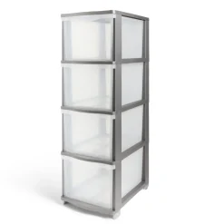 Tour de rangement 4 tiroirs plastique gris 37x27xH82,7cm