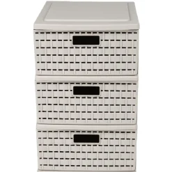 Tour de rangement A5 3 tiroirs à poignée design rotin taupe