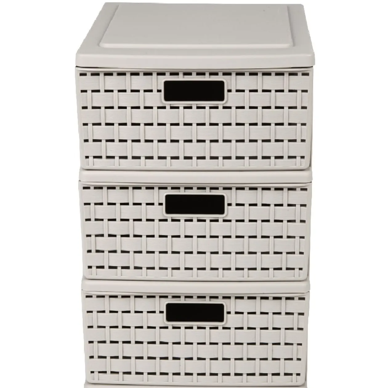 Tour de rangement A5 3 tiroirs à poignée design rotin taupe