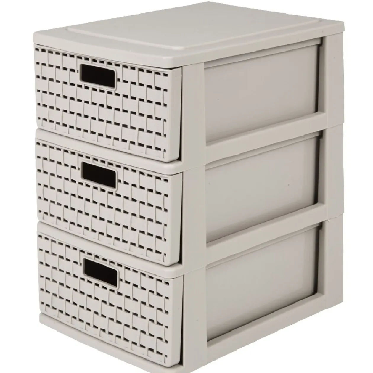 Tour de rangement A5 3 tiroirs à poignée design rotin taupe