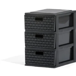 Tour de rangement A5 3 tiroirs à poignée design rotin noir