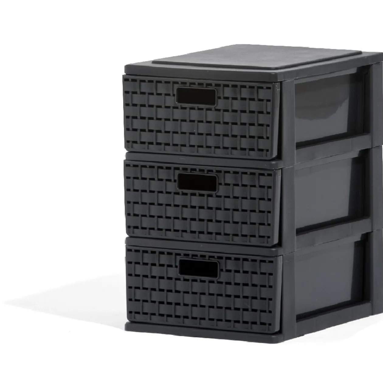 Tour de rangement A5 3 tiroirs à poignée design rotin noir