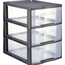 Tour de rangement A5 3 tiroirs noir et transparent 6 L