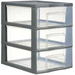 Tour de rangement A5 3 tiroirs grise et transparente 6 L