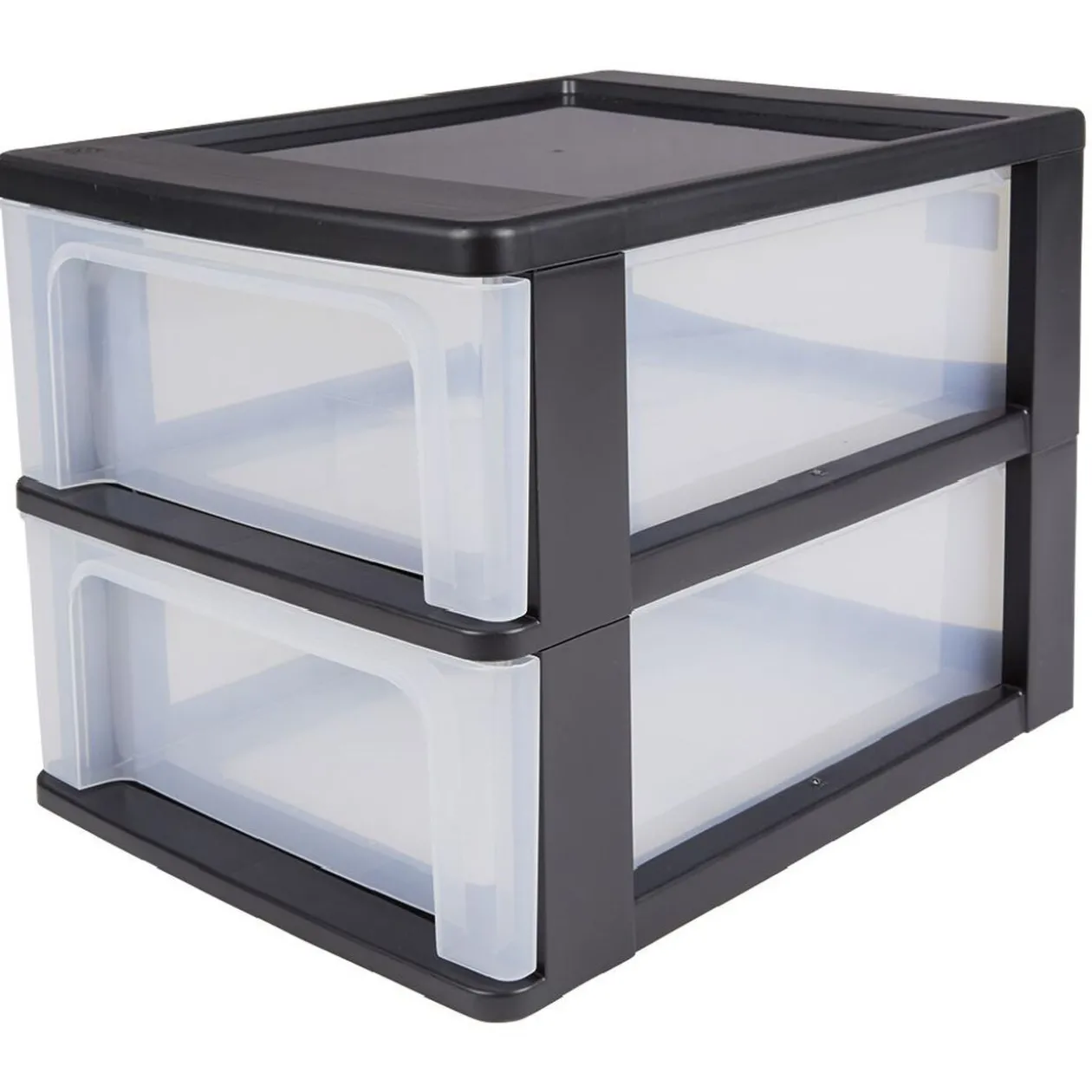 Tour de rangement A4 2 tiroirs noir et transparent 14 L