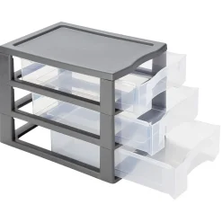 Tour de rangement A4 3 tiroirs grise et transparente 12L