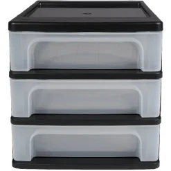 Tour de rangement A4 noire 3 tiroirs transparent 12 L