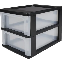 Tour de rangement A4 noire 2 tiroirs transparent 14 L