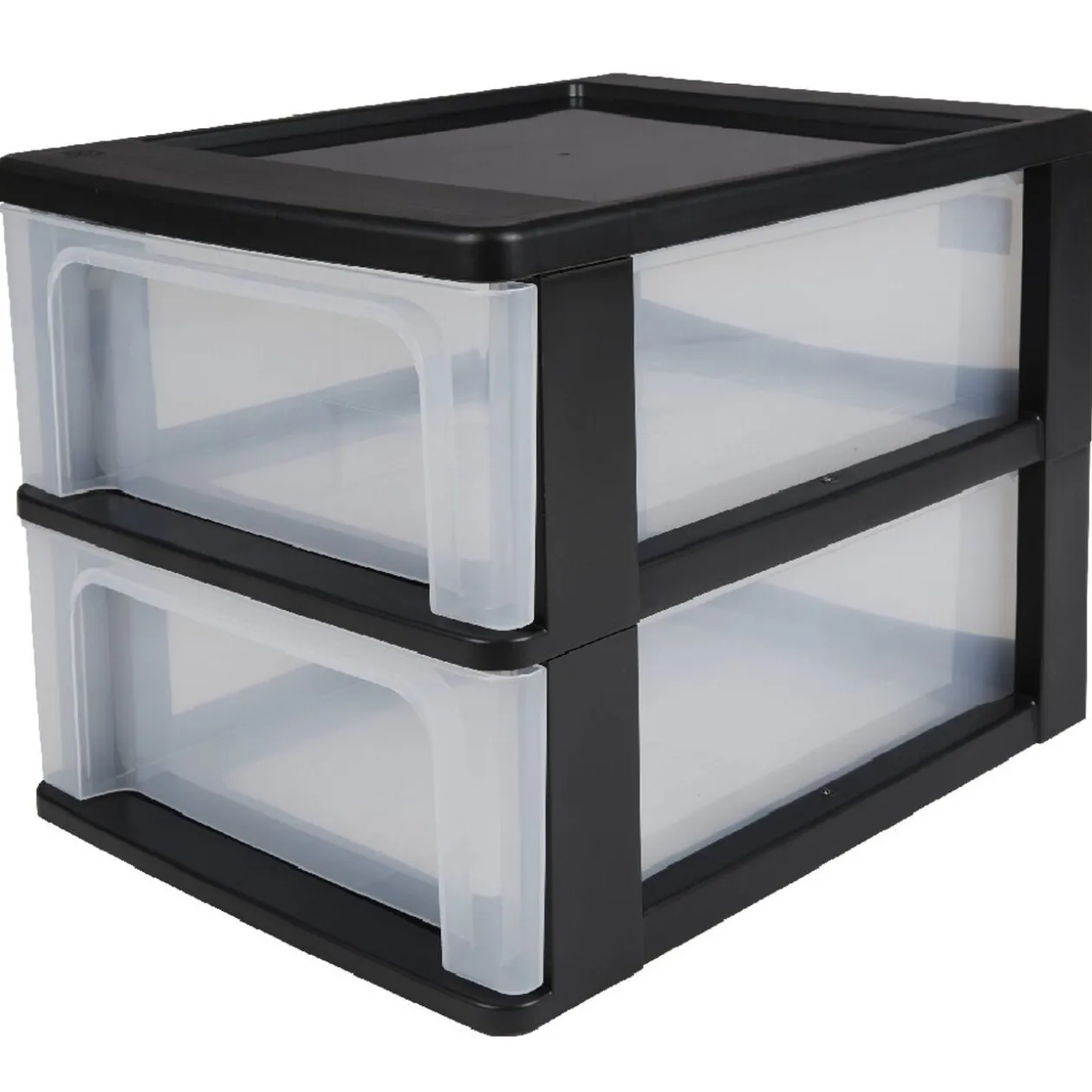 Tour de rangement A4 noire 2 tiroirs transparent 14 L