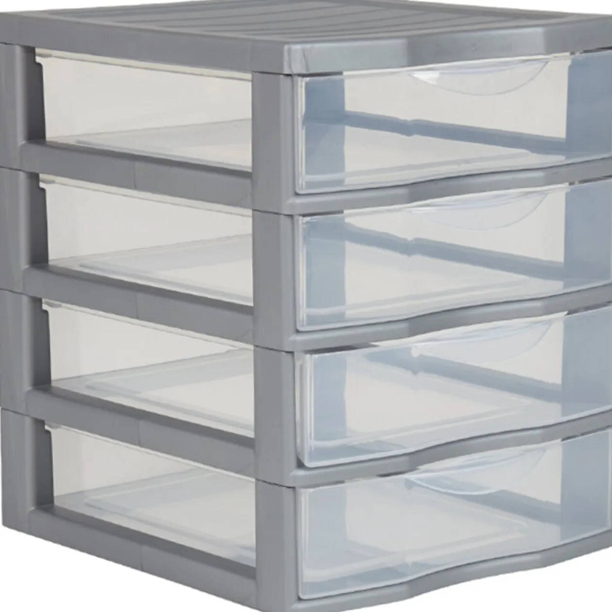 Tour de rangement plastique 4 tiroirs A6 gris
