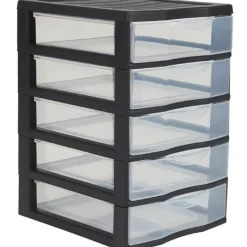 Tour de rangement plastique 5 tiroirs A6 noir