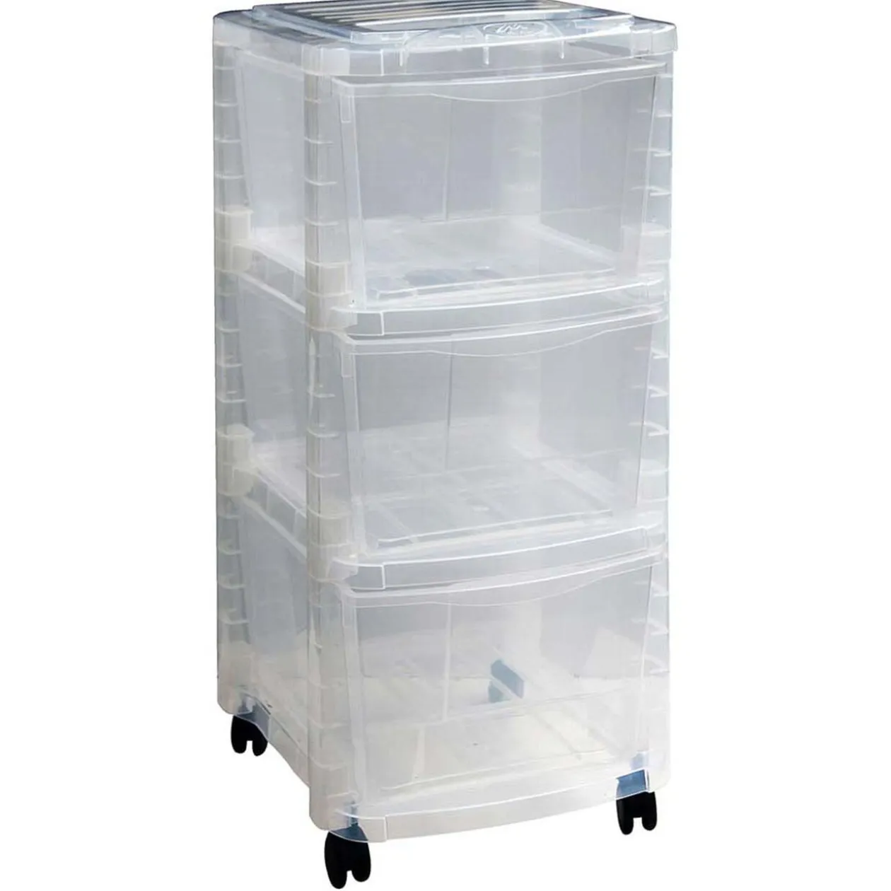 Tour de rangement sur roulettes 3 tiroirs blanc transparent