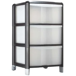 Tour de rangement transparente et noire 3 tiroirs 20L