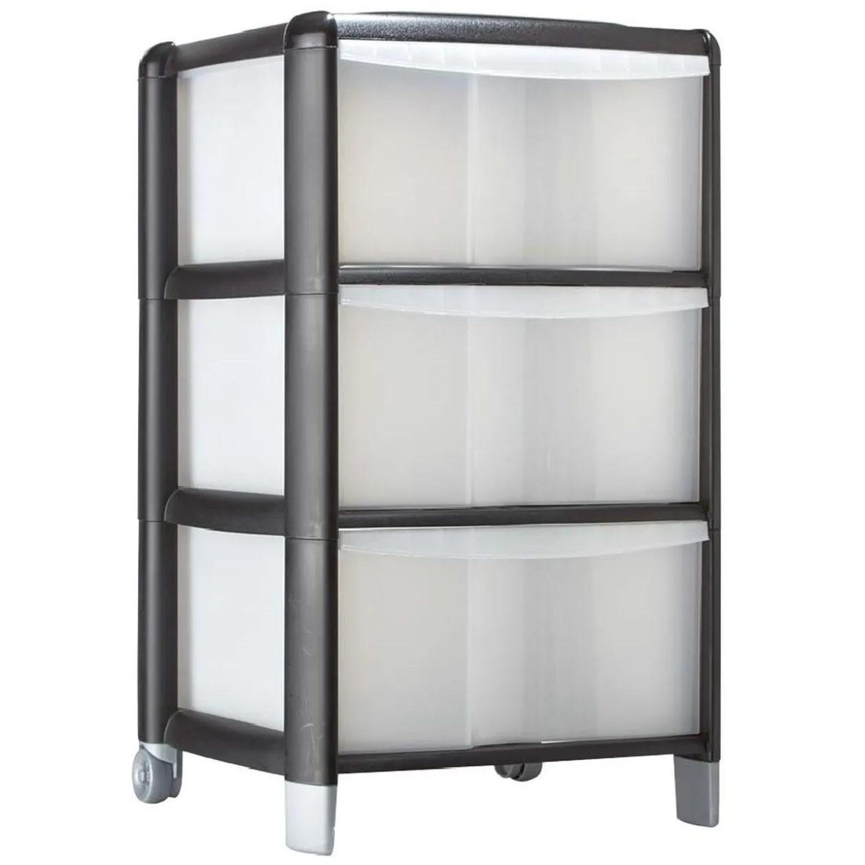 Tour de rangement transparente et noire 3 tiroirs 20L
