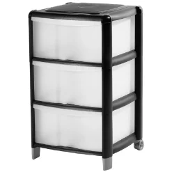 Tour de rangement transparente et noire 3 tiroirs 20L