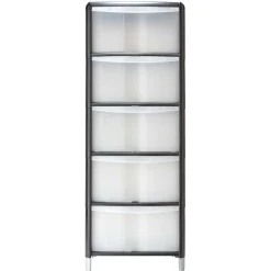 Tour de rangement transparente et noire 5 tiroirs 20L