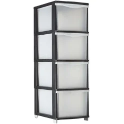 Tour de rangement transparente et noire 4 tiroirs 13,5L