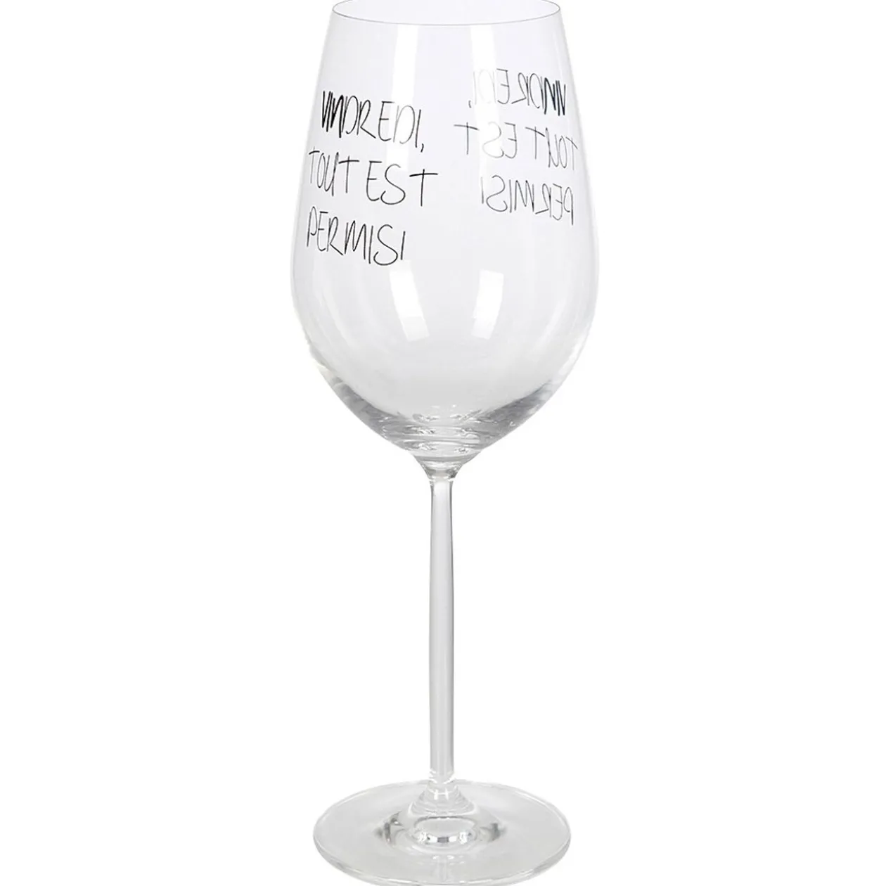 Verre à vin XL sur pied inscription Vendredi tout est permis ! 75 cl