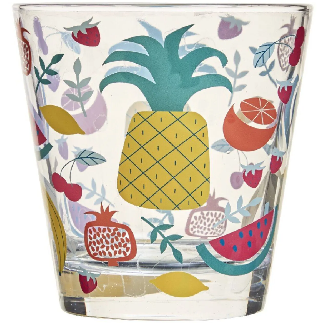 Verre gobelet transparent déco fruits exotiques x 3