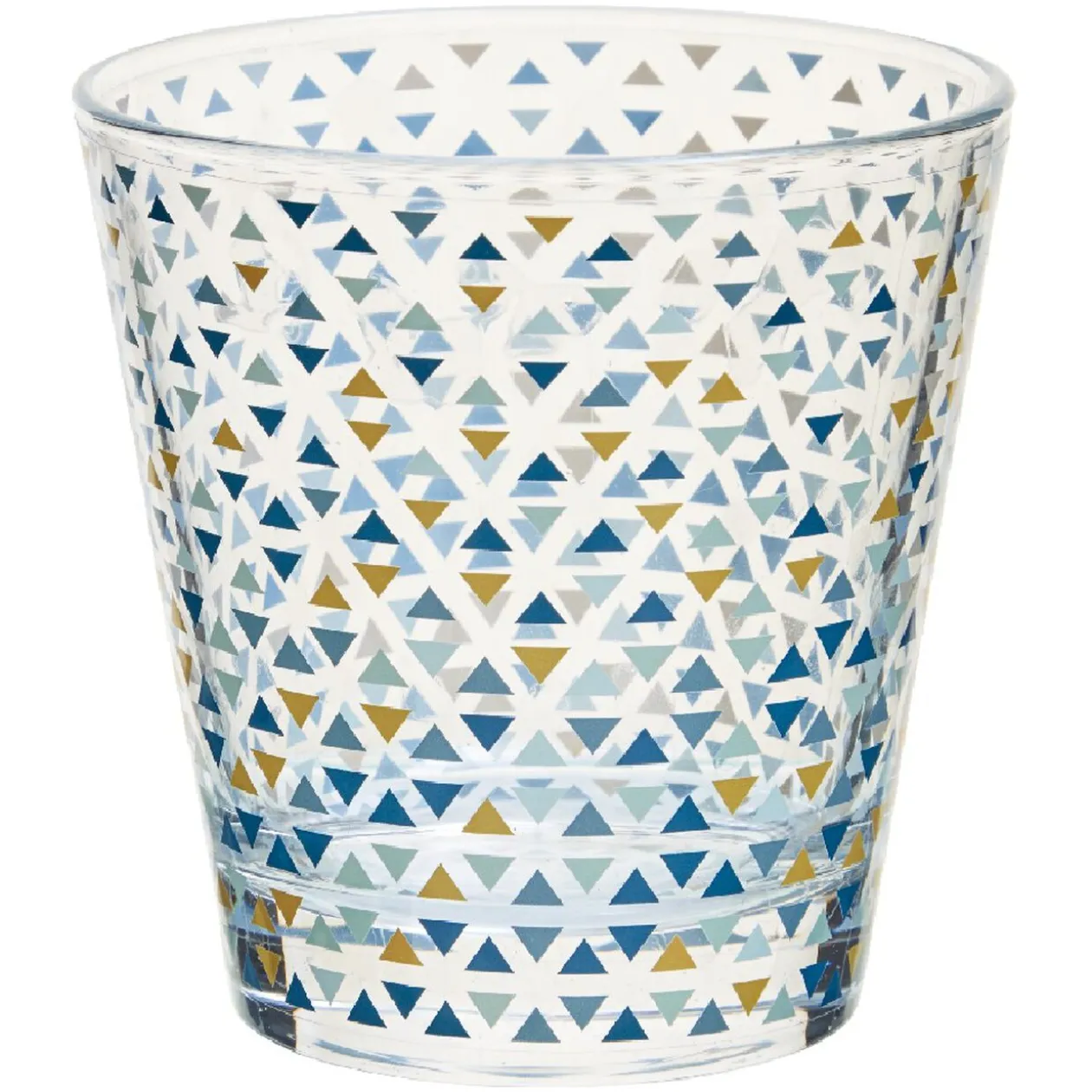 Verre gobelet transparent déco triangles multicolore x 3