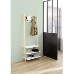 Vestiaire en bois à fixer au mur 3 étagères naturel et blanc